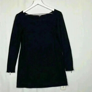 Theory Womens Tunic/Dress Black M Gold Zip Sleeves Pull-On Ponte Flattering Chic